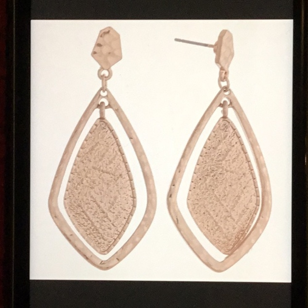 Rose Gold Textured Metal Dangle Drop Earrings Cute